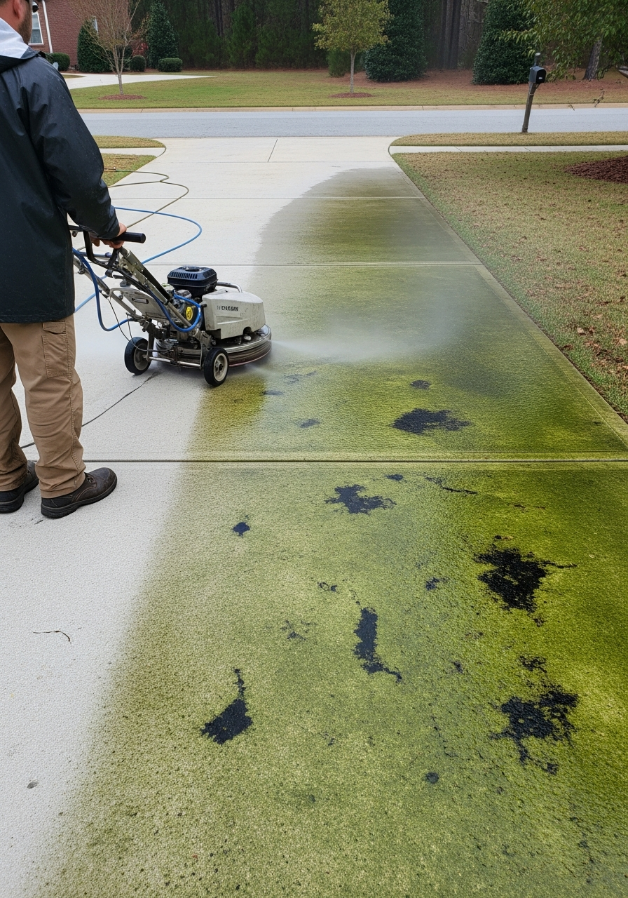 Concrete cleaning result — driveway restored