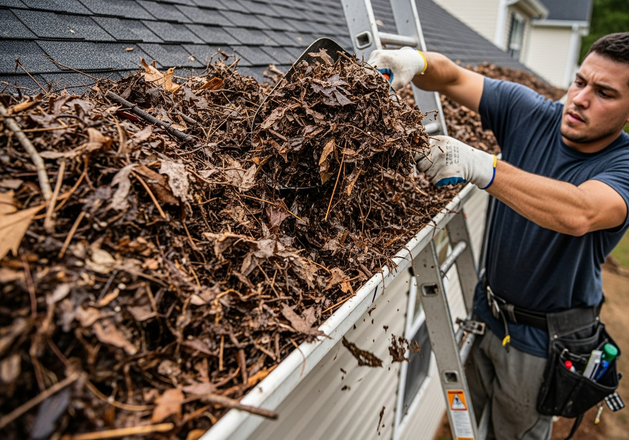 Gutter cleaning - removing debris and leaves in Raleigh NC